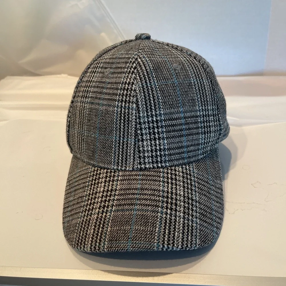 Women's Hat Cap Snapback Gray/blue Check One Size Fashion Ball Summer Sunny Vaca